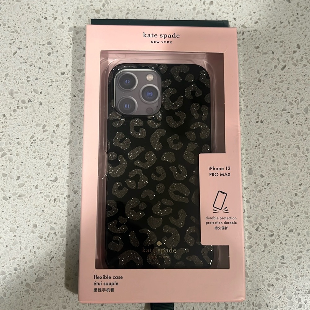 Kate Spade black and silver glittery leopard iPhone 13 Pro Max case